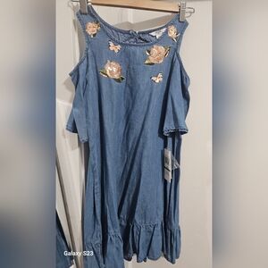 Guess Kids Blue Dress with Gold and Brown Embroidery